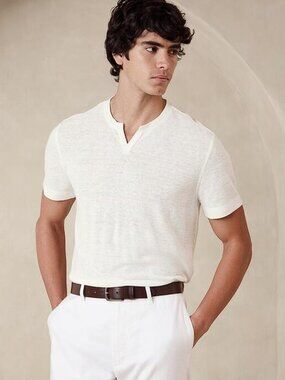 BANANA REPUBLIC FACTORY Men's Linen-Blend Notch T-Shirt Size L in New Off White